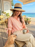 Tailored Tie-Sleeve Striped Blouse