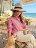Tailored Tie-Sleeve Striped Blouse