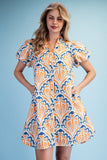 Mediterranean Muse Dress- Orange/Navy