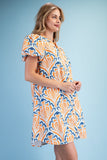 Mediterranean Muse Dress- Orange/Navy