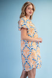 Mediterranean Muse Dress- Orange/Navy