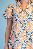 Mediterranean Muse Dress- Orange/Navy