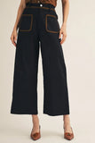 Whipstitch Pocket Cropped Wide-Leg Pants