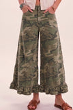 Double Ruffle Hem Wide Leg Pants - Camo
