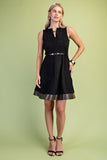 Belted Faux Suede Mini Dress with Contrast Hem- Black
