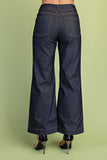 High Rise Contrast Stitch Cropped Wide Leg Jeans