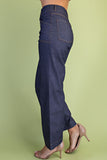 High Rise Contrast Stitch Cropped Wide Leg Jeans