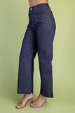 High Rise Contrast Stitch Cropped Wide Leg Jeans