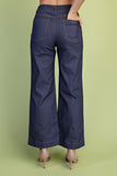 High Rise Contrast Stitch Cropped Wide Leg Jeans