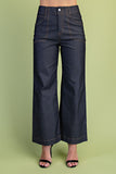 High Rise Contrast Stitch Cropped Wide Leg Jeans