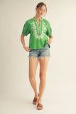 Sienna Embroidered Puff Sleeve Top- Kelly Green