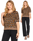 Wild Instinct Leopard Short Sleeve Sweater - Mocha Leopard/Orange