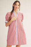 Harbor Stripe Ruffle Collar Dress - Red/White