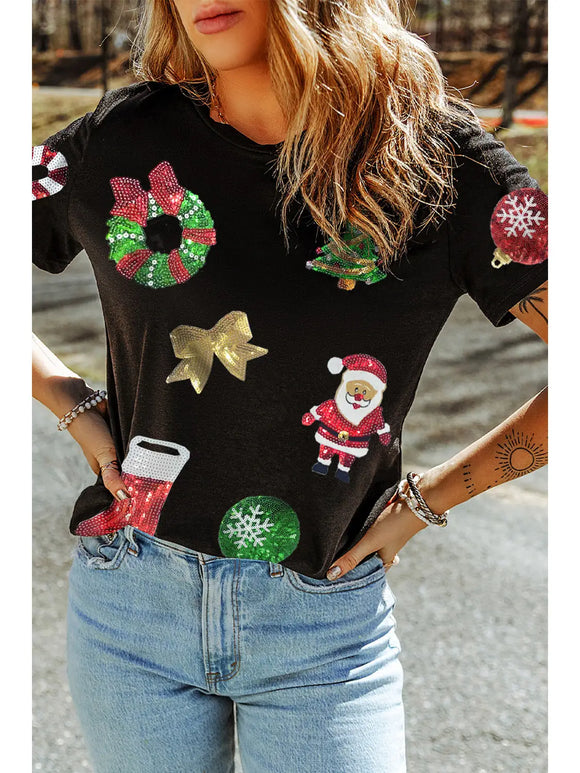 Christmas Essentials Sequin Graphic Crewneck Tee
