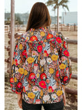 Vibrant Floral 3/4 Puff Sleeve Tied Neck Blouse