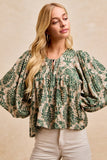 Balloon Sleeve Chandelier Print Blouse