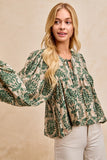 Balloon Sleeve Chandelier Print Blouse