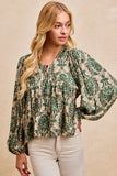 Balloon Sleeve Chandelier Print Blouse