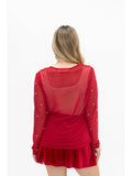 Pearl Embellished Sheer Mesh Long Sleeve Top