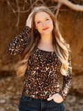 Leopard Print Square Neck Long Sleeve Top- Leopard