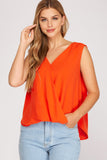Sleeveless Surplice Wrap Top with Tie Back