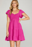 Flutter Sleeve Sweetheart Neckline Smocked Dress