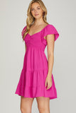 Flutter Sleeve Sweetheart Neckline Smocked Dress