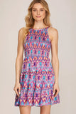 Vivid Mirage Smoked Tiered Dress- Fuchsia/Purple