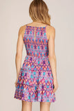 Vivid Mirage Smoked Tiered Dress- Fuchsia/Purple