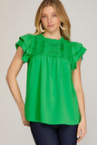 Flirt & Flow Ruffle Sleeve Pintuck Blouse