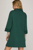 Harper Button-Front Sweatshirt Shift Dress - Forest Green