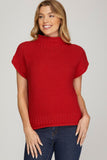 Drop Shoulder Mock Neck Sleeveless Sweater Top