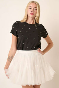 Pearl Accent Short Sleeve Top