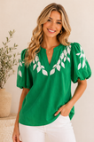 Desert Petal Embroidered Puff Sleeve Top