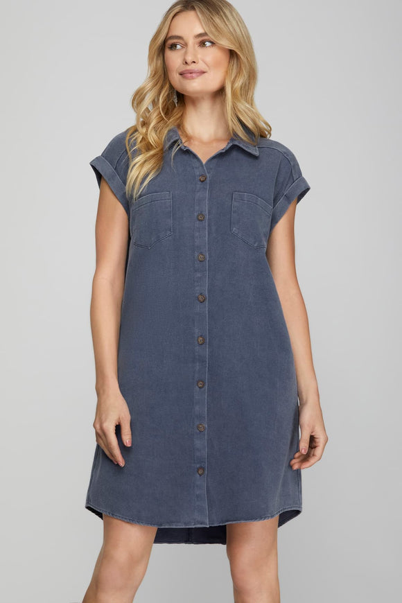 Harper Mineral Wash Shirtdress - Denim