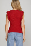 Ruffle Cap Sleeve  Cable Knit Sweater Top