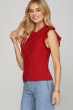 Ruffle Cap Sleeve  Cable Knit Sweater Top