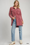 Mineral Wash Button-Up Shirt Dress with Raw Hem