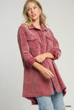 Mineral Wash Button-Up Shirt Dress with Raw Hem
