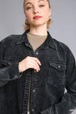 Mineral Wash Button-Up Shirt Dress with Raw Hem