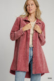Mineral Wash Button-Up Shirt Dress with Raw Hem