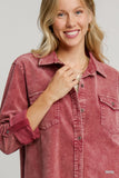 Mineral Wash Button-Up Shirt Dress with Raw Hem