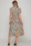 Mediterranean Swirl Maxi Shirt Dress w/Belt Tie