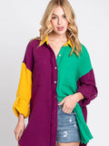 Soft Washed Crinkle Gauze Button Down Shirt- Mardis Gras
