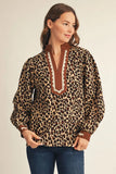 Wild Romance Lace Trim Blouse- Leopard