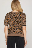 Wild Instinct Leopard Short Sleeve Sweater - Mocha Leopard/Orange