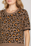 Wild Instinct Leopard Short Sleeve Sweater - Mocha Leopard/Orange