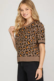 Wild Instinct Leopard Short Sleeve Sweater - Mocha Leopard/Orange
