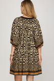 Border Medallion Print Tiered Pocket Mini Dress
