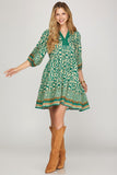 Border Medallion Print Tiered Pocket Mini Dress
